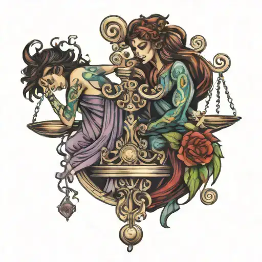 Gemini Twins On Libra Scales Intertwined