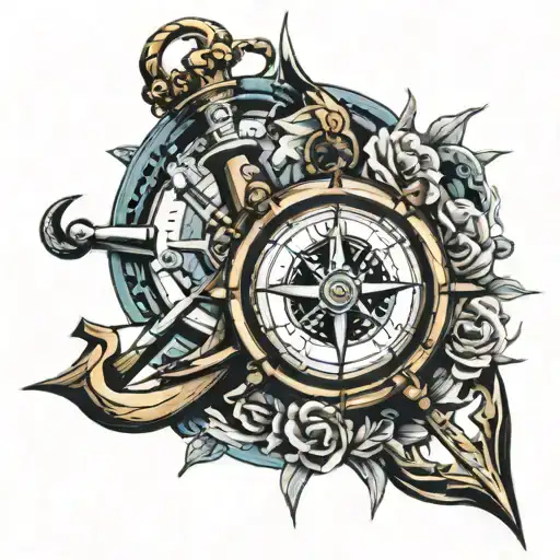 Ship Worh Anchor Compass And Clock