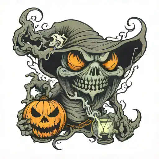 Cartoonish Pumpkin Ghoul Holding A Lantern Surrounded By Smoke