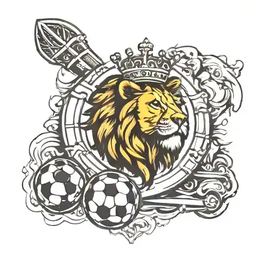 Lion Head And Football With Crown