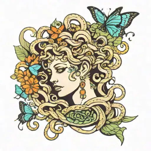 Medusa With Snakes And Butterflies Surrounding