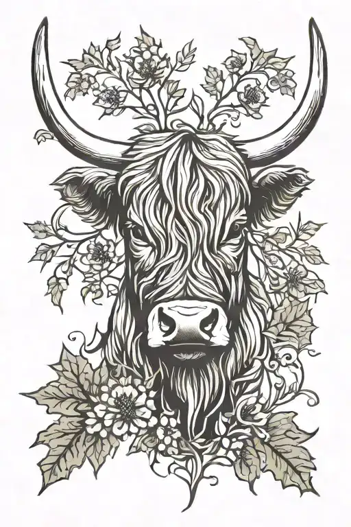 Half Stag Highland Cow With Thistles