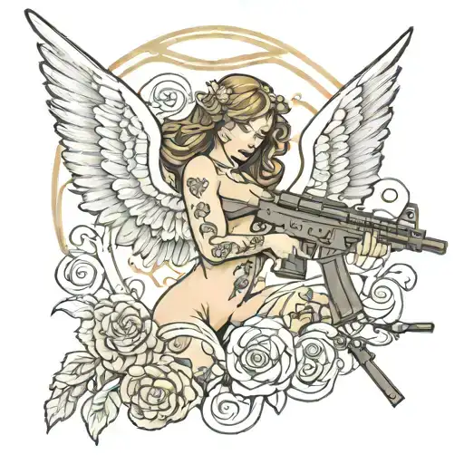 Nude Female Angel Ar 15 Rifle