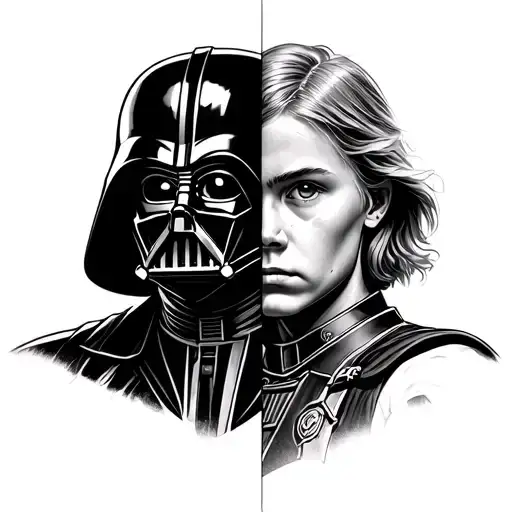 Darth Vader And Anakyn Skywalker In One Face Split 2 Different Sides Good And Evil