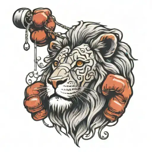 Lion With Boxing Gloves Hanging