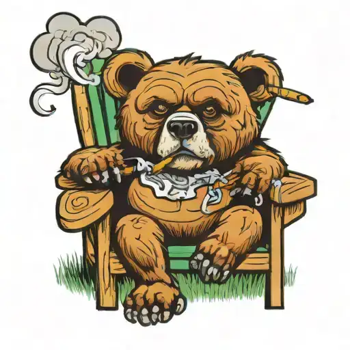 Bear Smoking A Joint On A Lawn Chair