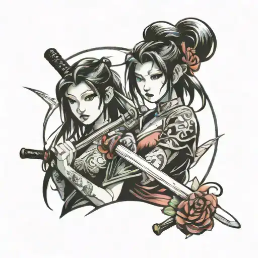 Girl And Sword And Katana