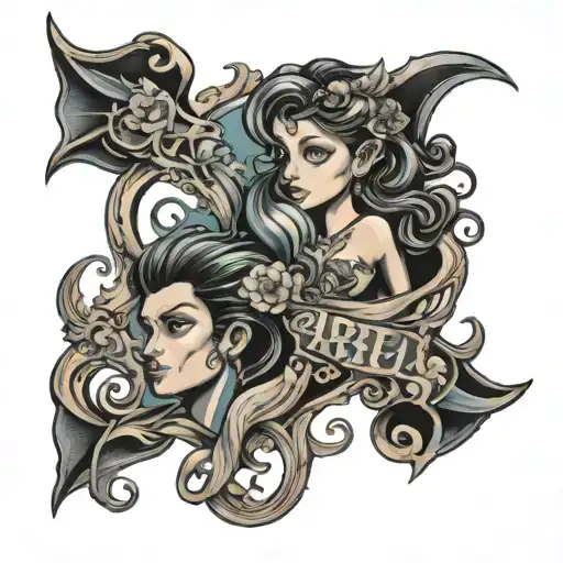 Tatto Of The Name Of My 2 Kids Ariel And Reef