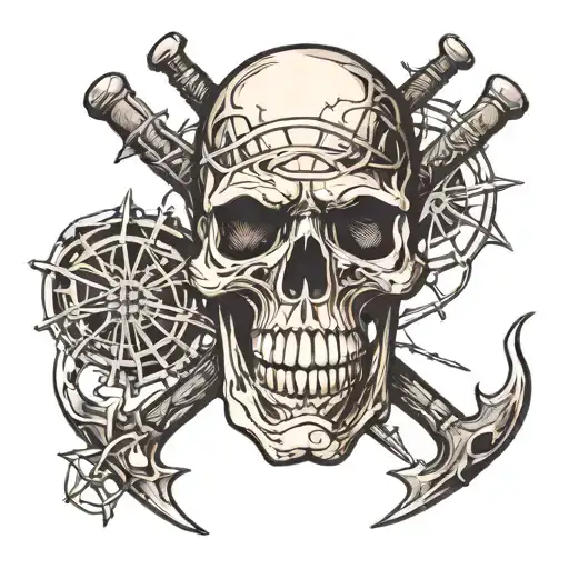 Skull With Web And Axes
