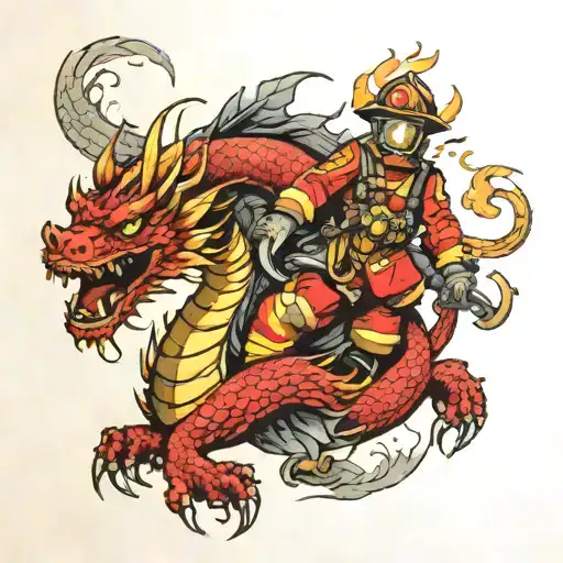 Fireman And Dragon Emerging