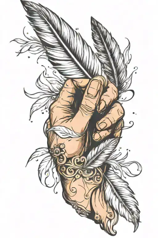 Feather Starting On Back Of Hand Turning Into Wood Shavings On Knuckles And Fingers