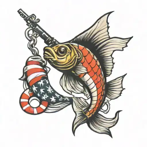 Army Gun Flag And Fish