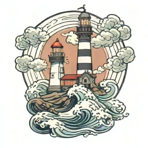 Lighthouse At Storm Sea Waves