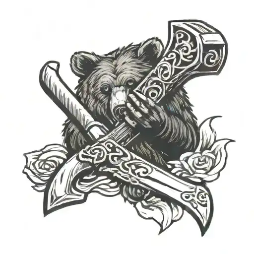 Bear Hand With Letter C And Axe