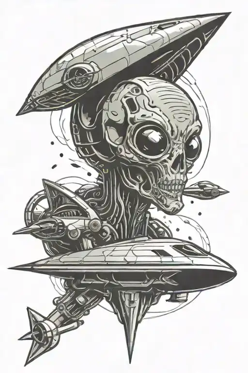 Alien Head And Rocket Ship