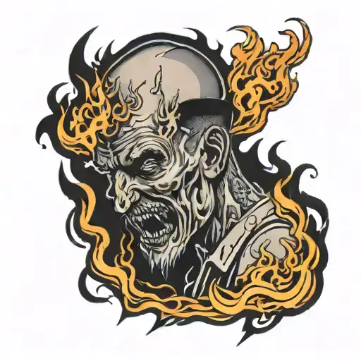 Man Walking With His Head On Fire