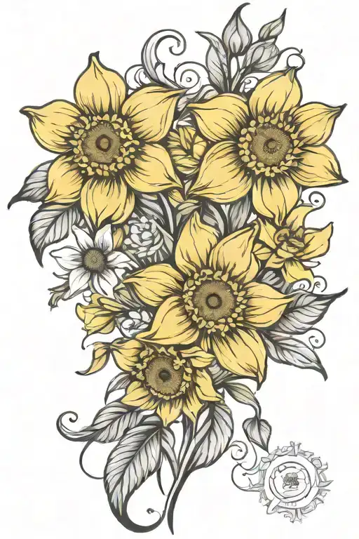 Daffodils And Sunflower Intertwined