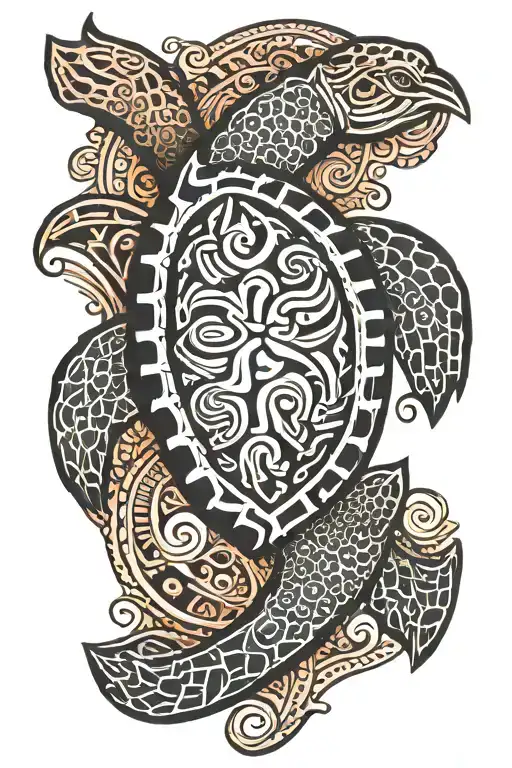 Samoan Tribal Half Sleeve Featuring Turtle Swimming