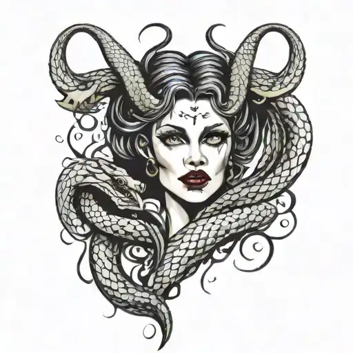 Lilith Beautiful Vampireshowing Fangs Has Snake Heads For Horns