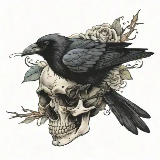 Raven On Anatomical Human Skull