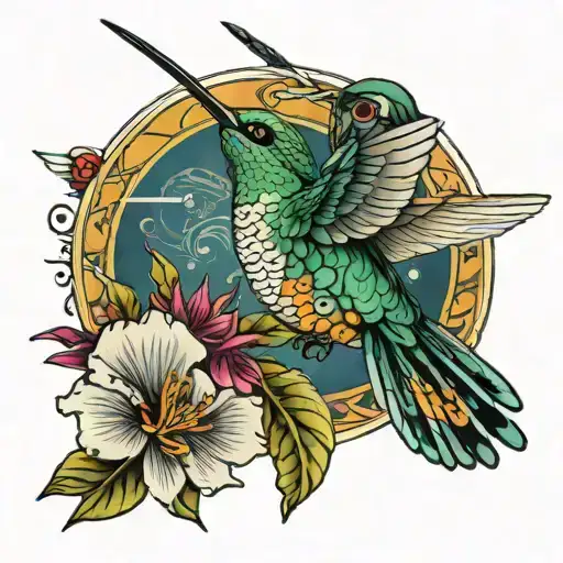 Hummingbird Flying Towards A Cicada Surrounded By Intricate