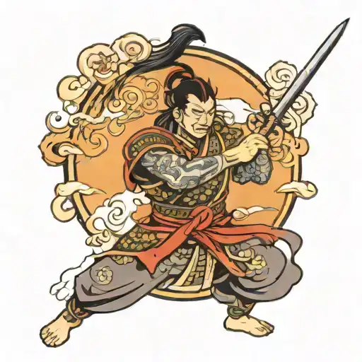 Japanese Warrior Wielding A Sword