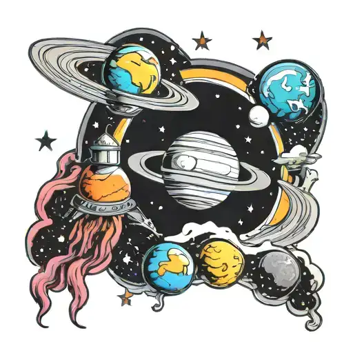 Space And Saturn Colorful