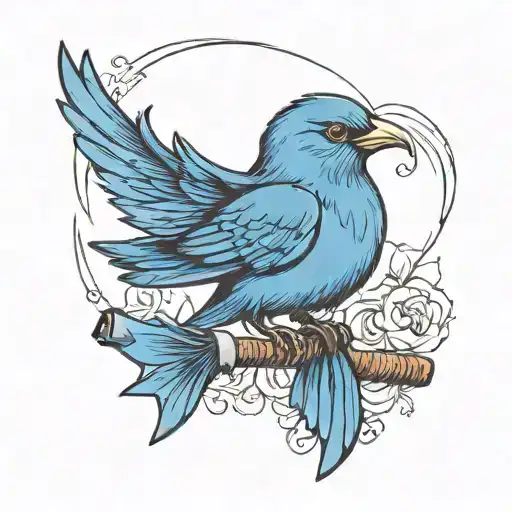 Blue Bird Flying Down With Axe In Claws