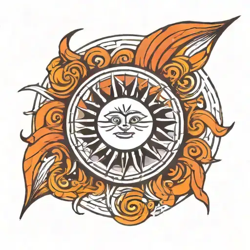 One Line Perfect Simple Circle Sun And Its Rays Are Angled In Spirle Around The Circle