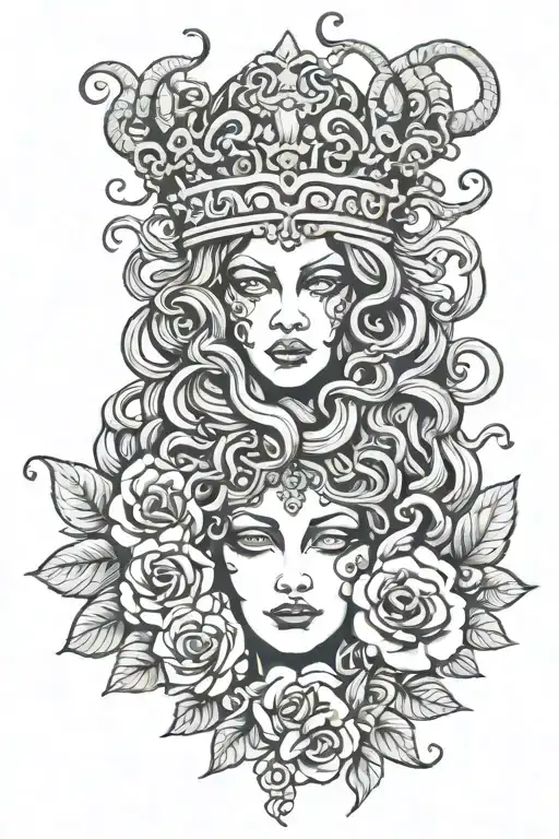 Medusa Head With Crown And Flowers