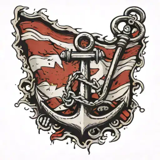 Tattered Canadian Flag And Anchor Tattoo Design