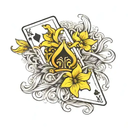 King Playing Card With Daffodil Flower Coming Out Of One Corner