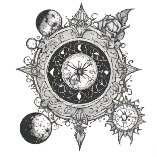 Black And Gray Moon Phases Witchy Half Sleeve