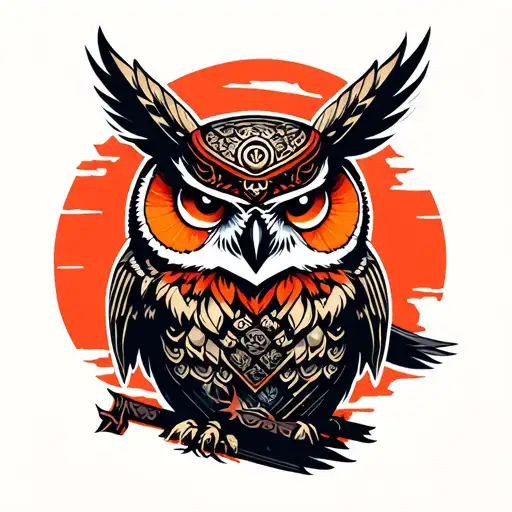 Owl Samurai Warrior Surrounded