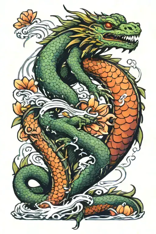 Japanese Water Dragon Holding A Koi Fish