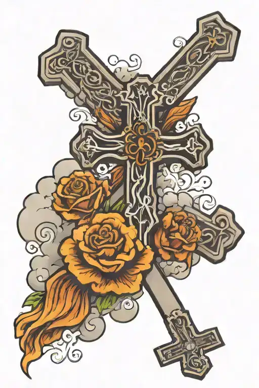 Cross And Praying Hands Clouds Surrounding And Name And Bible Verse