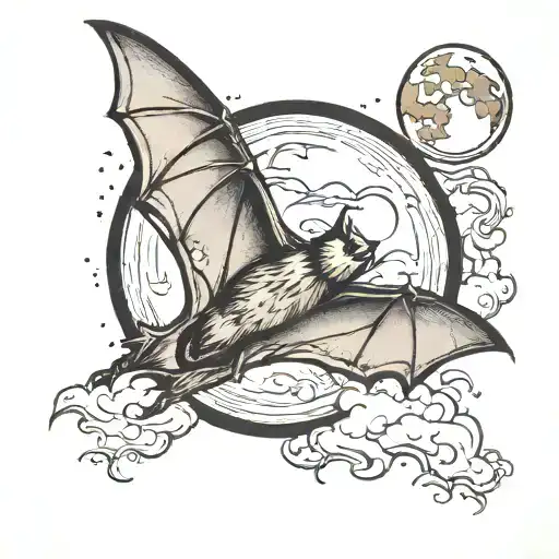 Bat Flying Towards Moon