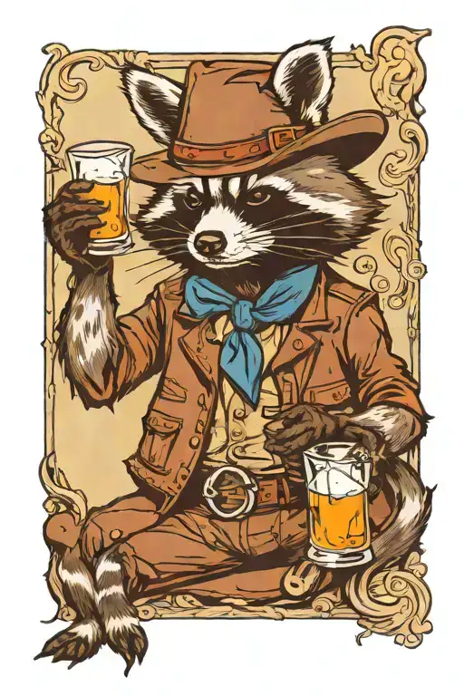 Cowboy Raccoon Drinking Wisky