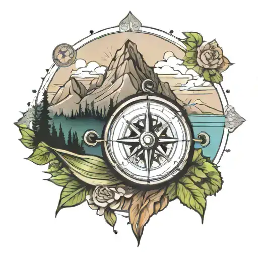 Bottom Of Compass With Mountain Landscape