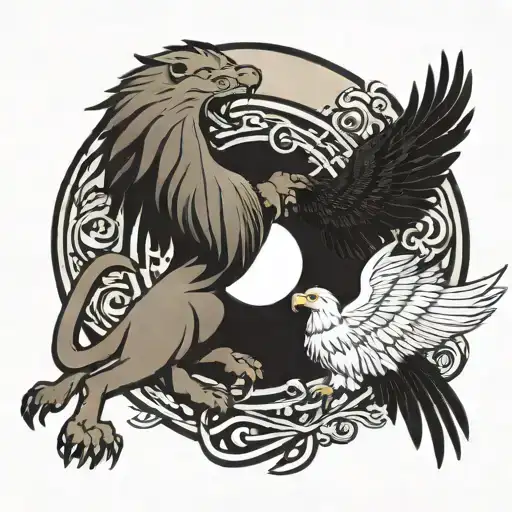 Martial Arts Ying And Yang With A Lion And Eagle Soaring