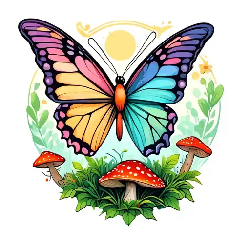 Butterfly Fairy Garden Mushroom Trees Woodsy