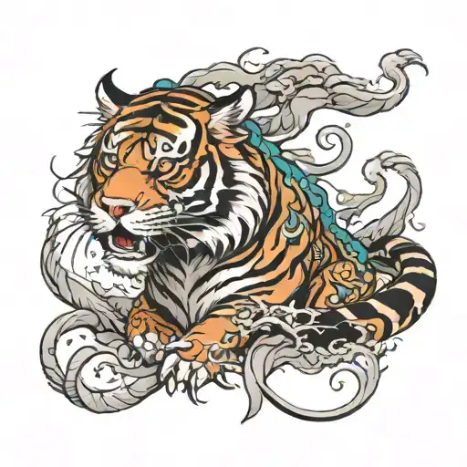 Tiger With Dragon Wrapped