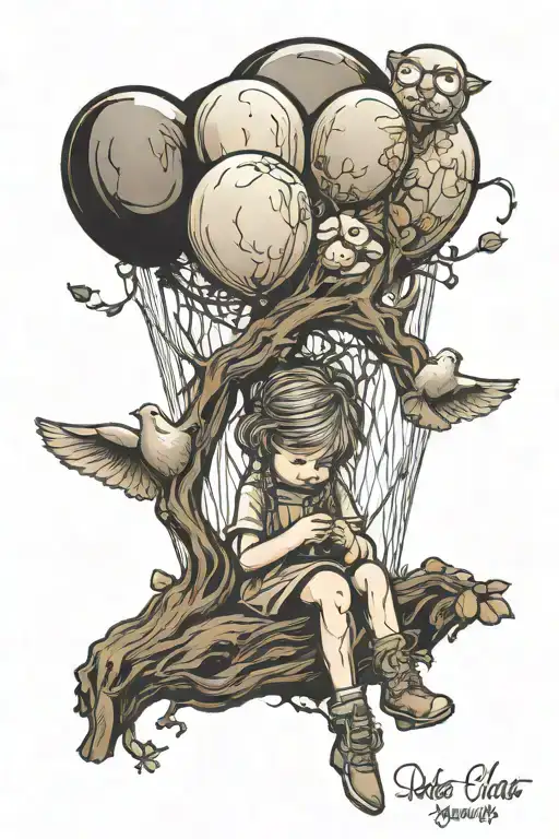 Balloon Child Dove Weeping Willow Rooted