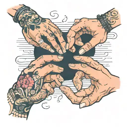 3 Freinds Doing A Pinky Promise Sitting In A Beach Table