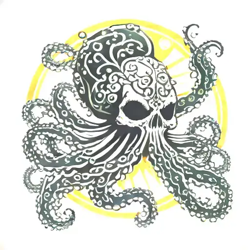Octopus With A Skull And Sun Rays