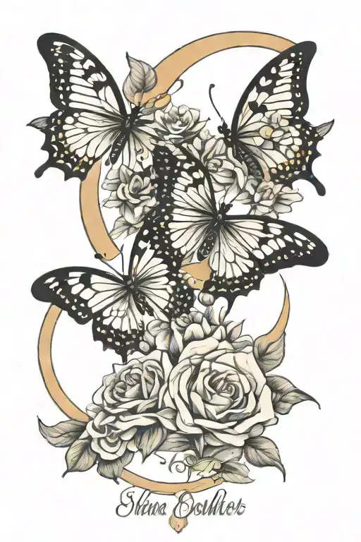 Simple Butterflies And Flowers With Moon And Name Incorporated