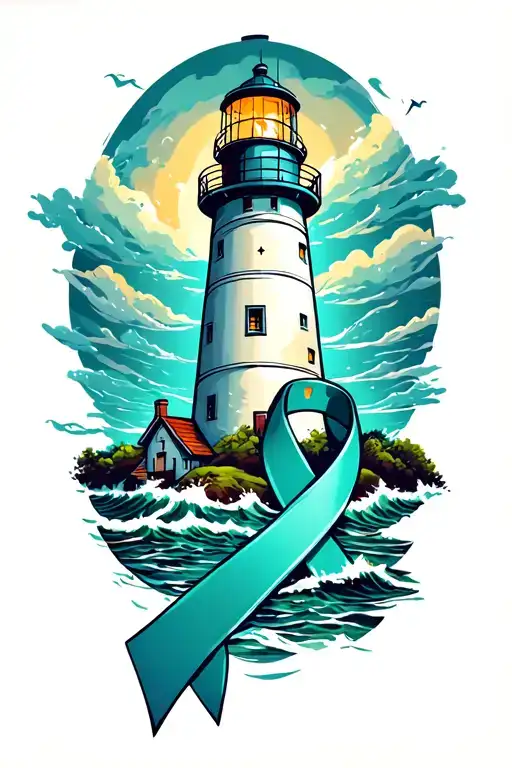 Lighthouse In The Storm With The Ovarian Cancer Ribbon