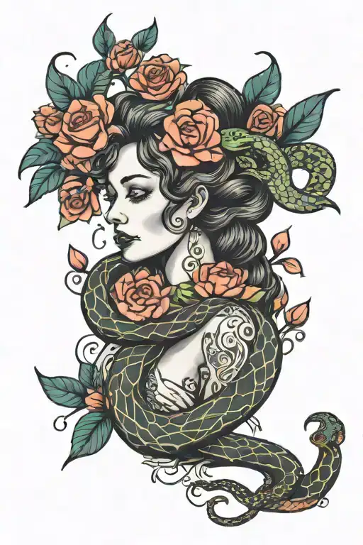 Aquarius And Snake With Flowers