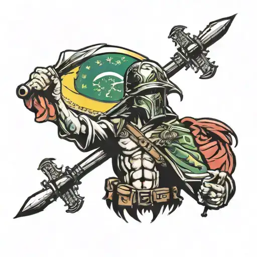 War Scene Tattoo With Brazilian Flag In The Background