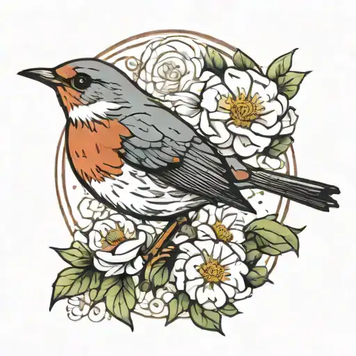 Robin Bird And Flowers